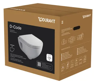 Duravit D-Code WC-Set wandh.Kompakt,Riml. inkl.Sitz mit Absenka., Weiß Hochglanz