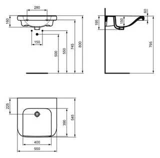 Ideal Standard Waschtisch Contour 21+ ohne Hahnloch ohne Überlauf 545x550x195mm Weiß SmartGuard+ – Bild 5