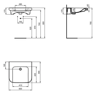 Ideal Standard Waschtisch Contour 21+ ohne Hahnloch ohne Überlauf 600x555x175mm Weiß SmartGuard+ – Bild 5