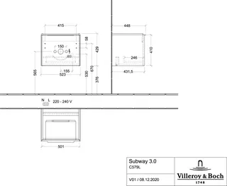 Villeroy & Boch WTUS Subway 3.0 L1 523x429x432mm m. Bel. 1 Ausz. Waschtisch m.tig Kansas Oak – Bild 4