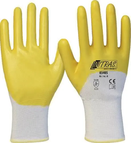 Handschuhe 03405 Gr.9 weiß/gelb PES m.Ni tril EN 388 PSA II 12 NITRAS