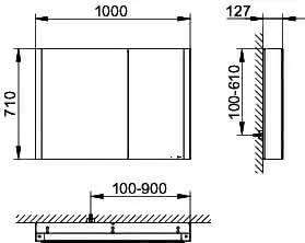 ACTIS Spiegelschrank BASE Alu LED-Bel. 1000x710x127mm 2-trg asym Korpus schwarz – Bild 2