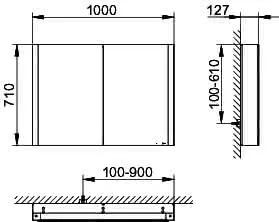 ACTIS Spiegelschrank BASE Alu LED-Bel. 1000x710x127mm 2-türig Korpus verspieg. – Bild 2