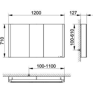 ACTIS Spiegelschrank BASE Alu LED-Bel. 1200x710x127mm 3-türig Korpus verspieg. – Bild 2