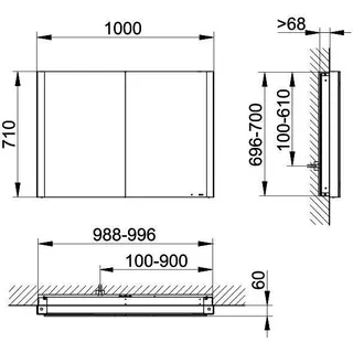 ACTIS Spiegelschrank BASE Alu LED-Bel. WEB 1000x710x115mm 2-trg Korpus verspieg – Bild 2