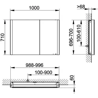 ACTIS Spiegelschrank BASE Alu LED-Bel. WEB 1000x710x115mm 2-türig asym schwarz – Bild 2