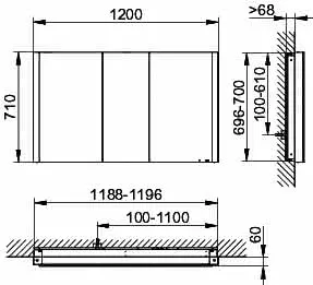 ACTIS Spiegelschrank BASE Alu LED-Bel. WEB 1200x710x115mm 3-trg Korpus schwarz – Bild 2