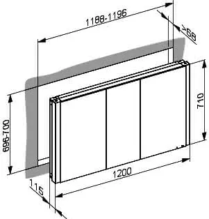 ACTIS Spiegelschrank BASE Alu LED-Bel. WEB 1200x710x115mm 3-trg Korpus schwarz – Bild 3