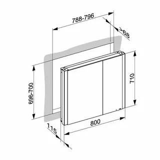 ACTIS Spiegelschrank BASE Alu LED-Bel. WEB 800x710x115mm 2-trg asym verspiegelt – Bild 2