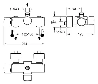 Aquarotter Wandbatterie, F5, hydr., Thermostat, für Bogen/Duschrohr, für C-Modul – Bild 2