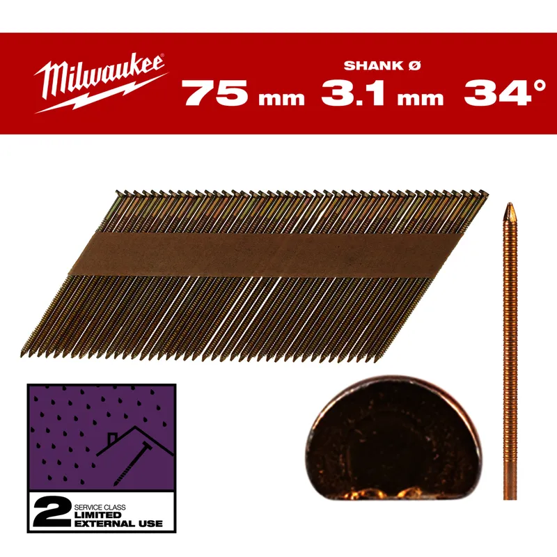 D Kopf Nägel 7,4 x 3,1 x 75 mm Ringschaft blank, 34 Grad