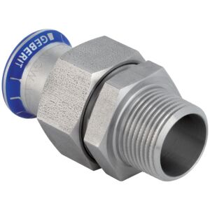 Raccord de transition Geberit Mapress en acier inoxydable, filetage mâle avec écrou-raccord en acier CrNi (22 mm x 3/4")