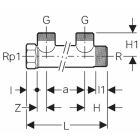 Geberit Verteiler mit Gewindeanschluss Messing  1" x 3/4" x 1",  L: 160 mm