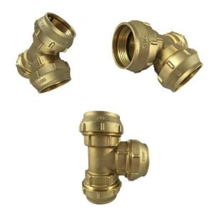 Brass compression fitting for PE pipe, T-piece (32 mm)