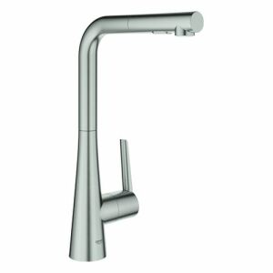 Grohe Zedra sink mixer with L-spout & pull-out shower (supersteel)