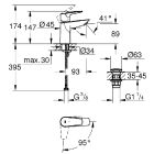 Grohe BauEdge Waschtisch Armatur (chrom), glatter Körper mit Ablaufgarnitur