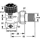 Heimeier Thermostat Ventilunterteil, Rotguss vernickelt, Eckform 3/8"