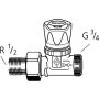 Heimeierjev termostatski ventil za pretok, 1/2", kovinski, z ročnim regulacijskim pokrovčkom 3/4"