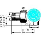 Heimeier Thermostat Ventilunterteil, Rotguss vernickelt, Winkeleck rechts 1/2"