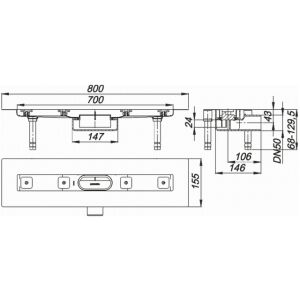 Dallmer Duschrinne CERALINE NANO F, DN 50 seitlich, BH 68mm, Länge 700mm