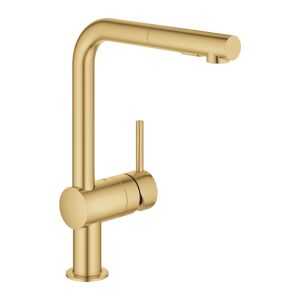 Grohe Minta lavabo bataryası L-şekilli çekilebilir spreyli çıkış ucu (soğuk gün doğumu fırçalanmış)