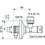 Schell angle valve, chrome, secured operation 1/2"x3/8"