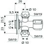 Válvula de paso angular Schell COMFORT 1/2" cromada con 2 salidas 3/8"