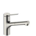 Miscelatore per lavello Hansgrohe Zesis M33, 150, doccetta estraibile, 2 getti, effetto acciaio inox