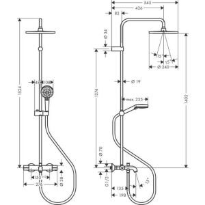 Hansgrohe Showerpipe Vernis Blend 240, 1 jet με θερμοστάτη μπάνιου, μαύρο ματ