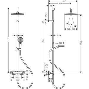 Hansgrohe Showerpipe Vernis Shape, 240, 1 jet με θερμοστάτη μαύρο ματ