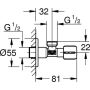 Úhlový ventil Grohe 1/2 "x1/2", dlouhý tlačný dřík, chromovaný