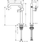 Mitigeur de lavabo Hansgrohe Tecturis S, Fine CooStart, saillie 167 mm, sans garniture découlement, noir mat