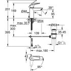 Robinet de lavabo Grohe EUROSMART, taille S, garniture de vidage à tirette,  position centrale eau froide, noir mat