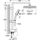 Σύστημα ντους Grohe TEMPESTA 250 CUBE, με εκτροπέα, στρογγυλό ντους, χρώμιο