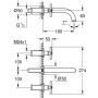 Grohe ATRIO, robinetterie murale pour lavabo à 3 trous, saillie 180 mm, poignées croisillons chromées