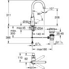 Grohe EUROECO basin tap, high spout, pop-up waste, cold...