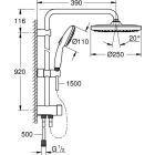 Σύστημα ντους Grohe TEMPESTA 250, με εκτροπέα και ντους πάνω από το κεφάλι στρογγυλό χρώμιο