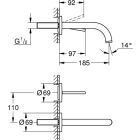 Grohe Atrio 2 delikli duvara monte lavabo bataryası,...