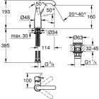 Robinet de lavabo Grohe ESSENCE, taille M, chromé,