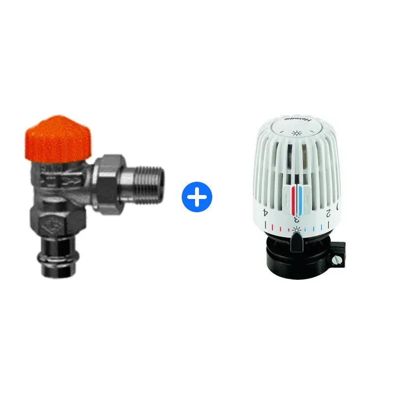 Thermostatventil-Set: Heimeier Thermostat-Ventilunterteil Eclipse,Eck,DN15,Viega Press 15mm