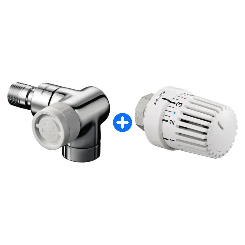 Thermostatventil-Set: OVENTROP Thermostatventil "Baureihe E" DN15, Wi.-Eck rechts, Edelstahl-Design