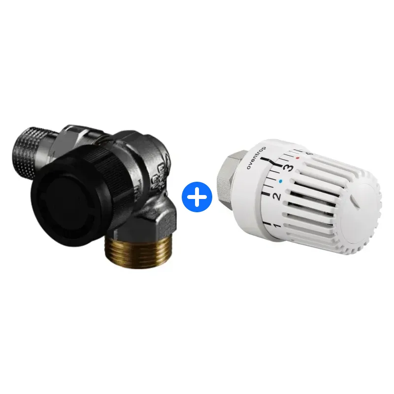 Thermostatventil-Set: OVENTROP Thermostatventil "Baureihe A" DN15,G 3/4AG x R 1/2AG,Winkel-Eck rechts
