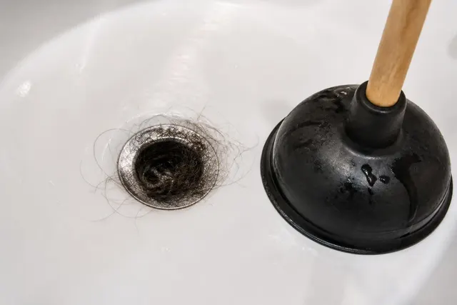 Verstopfter Waschbeckenabfluss mit Gummisauger