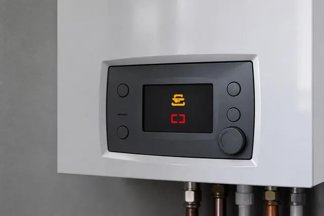Display einer wandhängenden Gastherme mit einer zweiteiligen Störungsanzeige