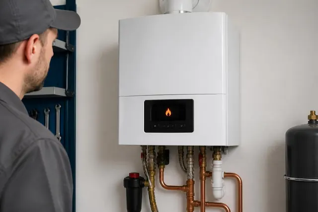 Gastherme mit Anzeige für eine nicht erkannte Flamme