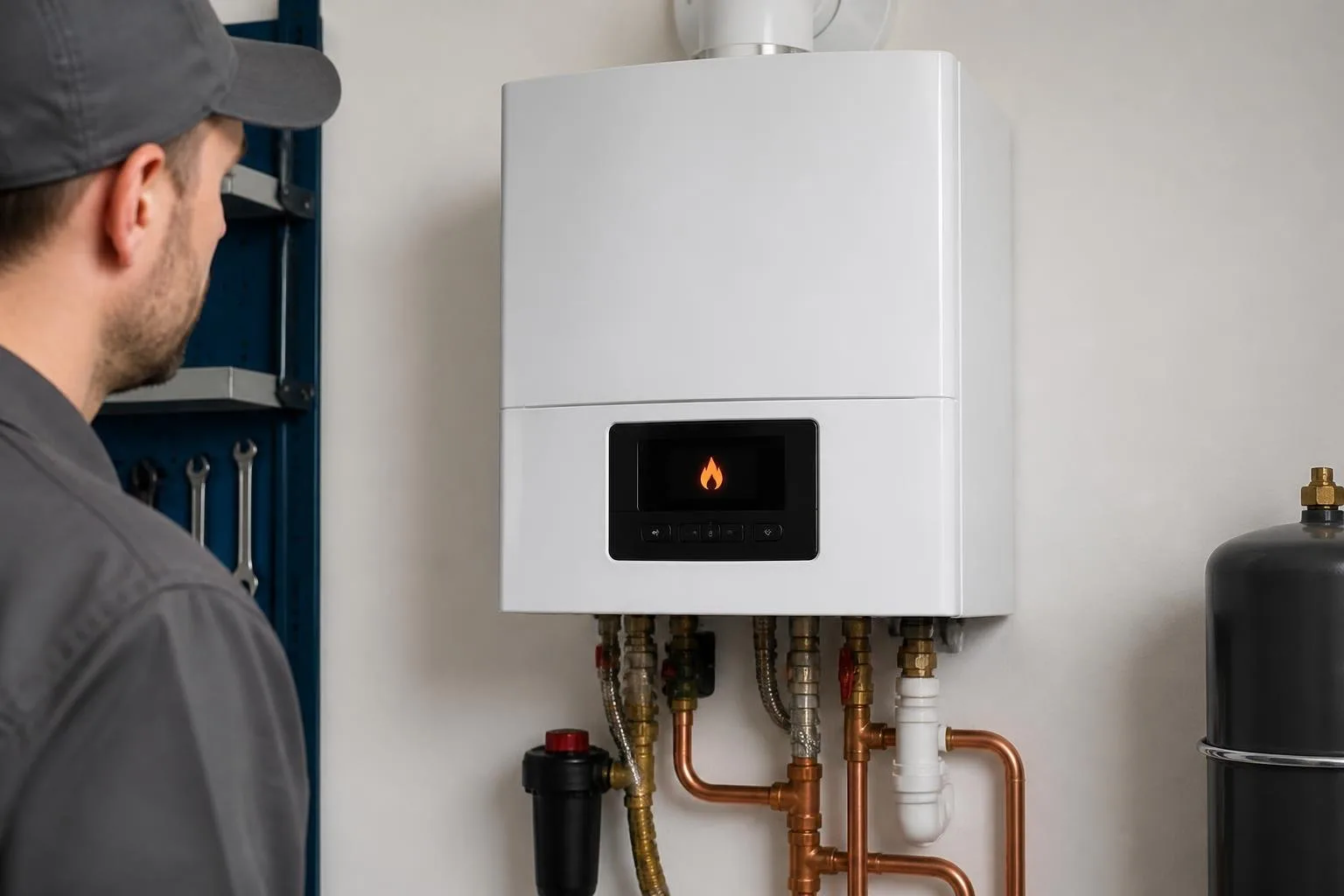 Gastherme mit Anzeige für eine nicht erkannte Flamme