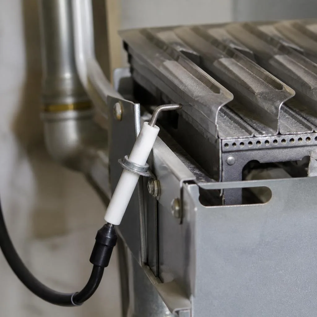 Zündelektrode mit Kabel neben einem Brenner