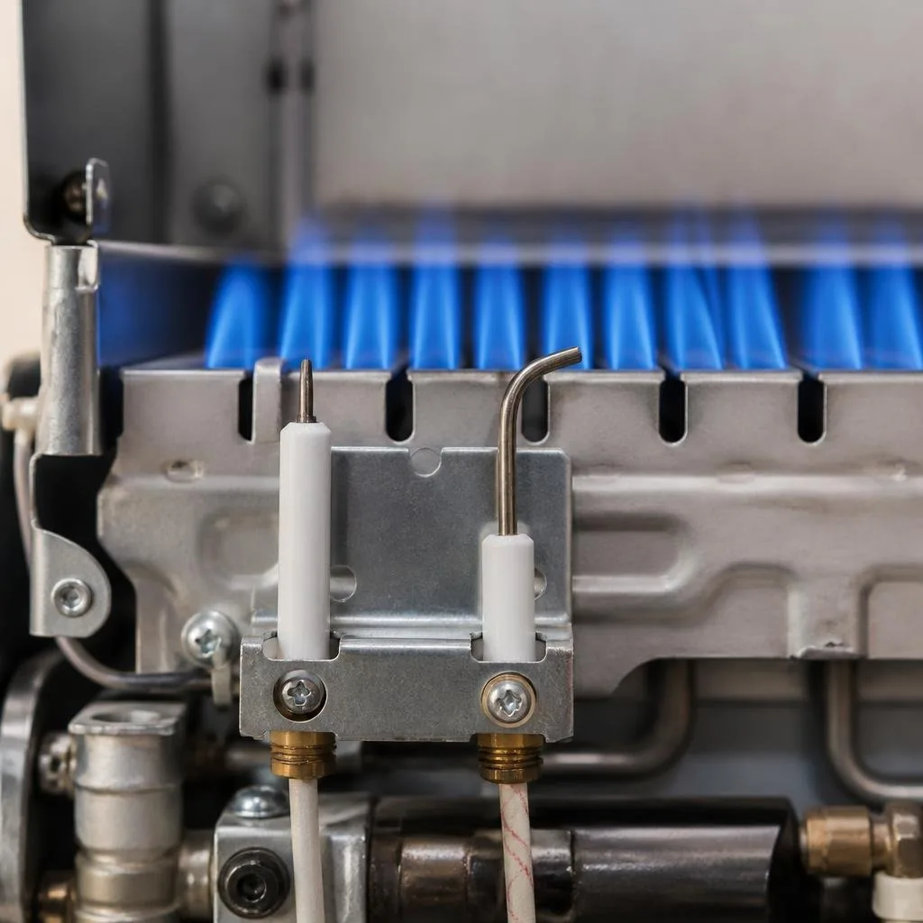Elektroden neben dem Brenner einer Gastherme