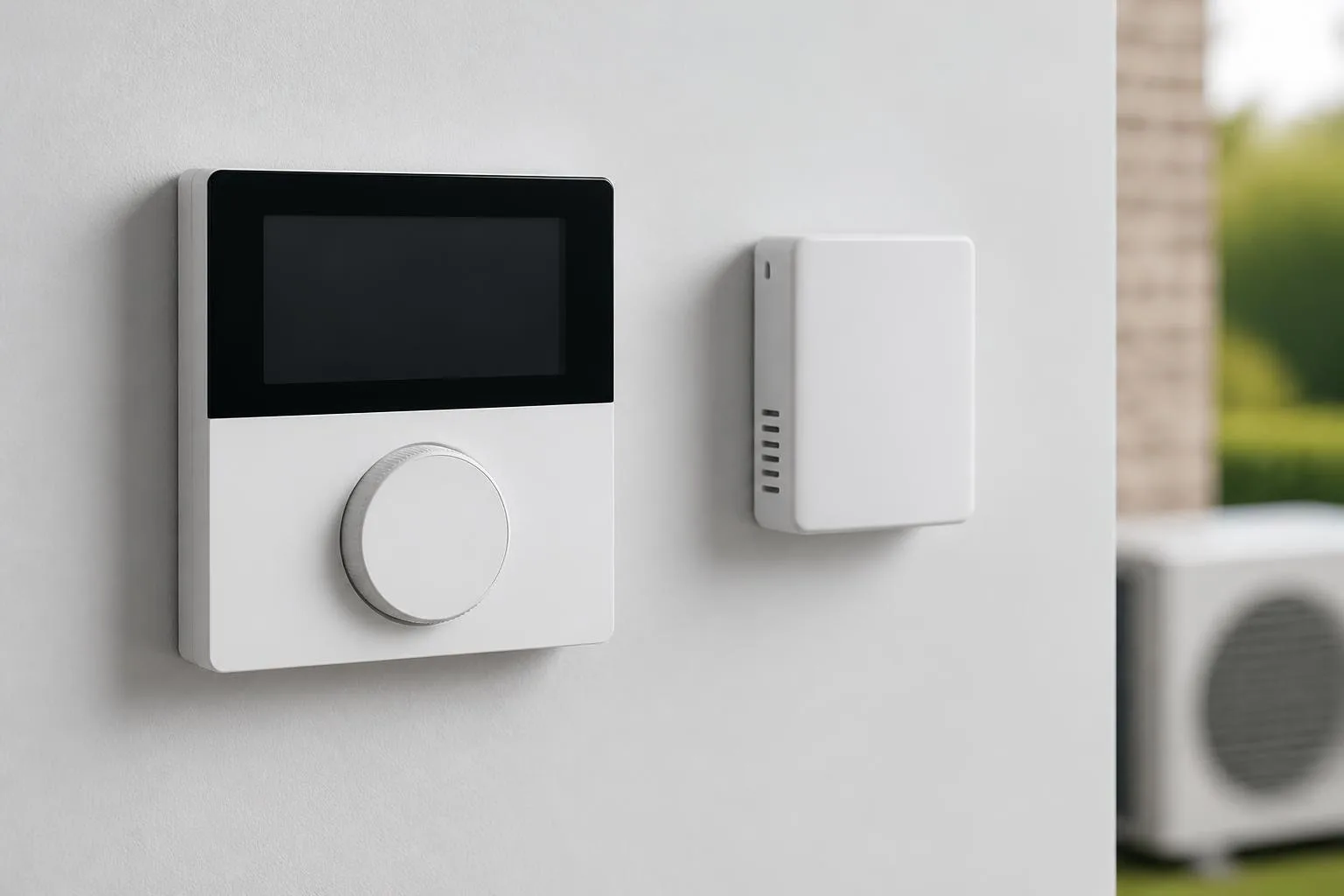Heizungsregler neben einem Modul für einen externen Raumtemperaturfühler