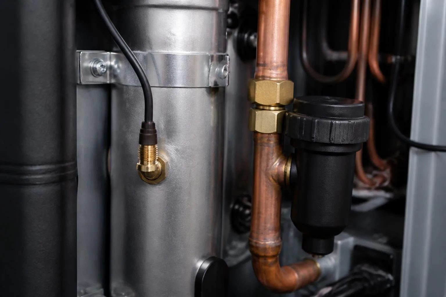 Temperaturfühler und Rücklauffilter an einem elektrischen Zuheizer